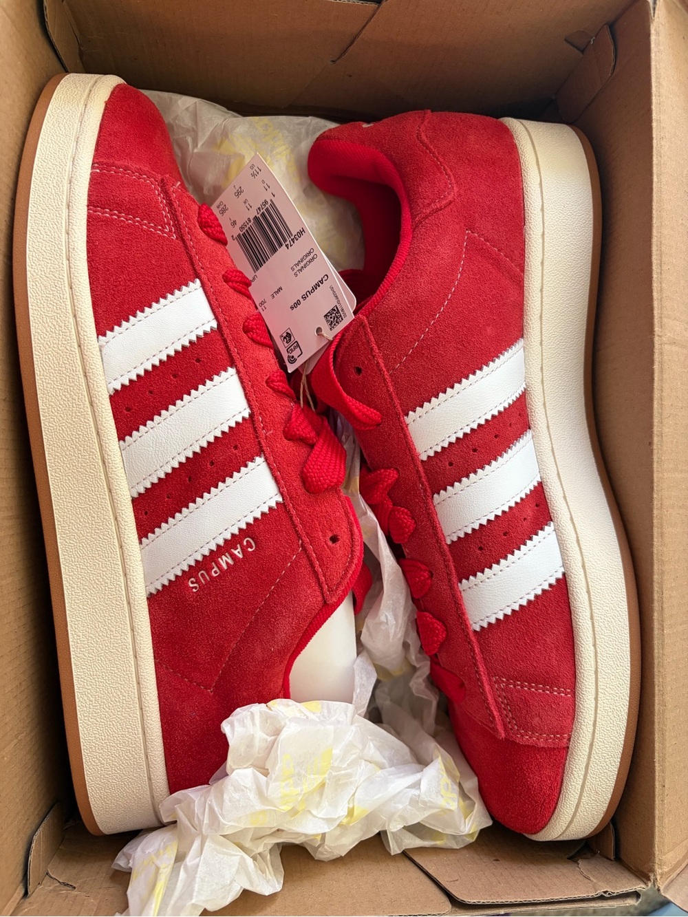Addias Campus Men’s Red Suede Sneakers with White Stripes